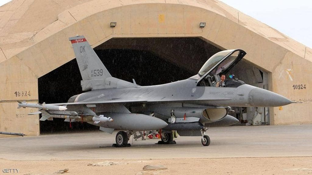 An American F-16 fighter at the Al-Asad base in Anbar